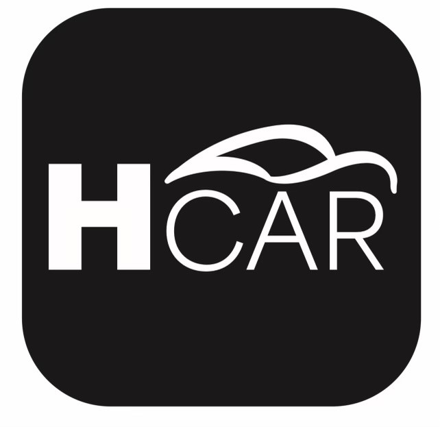 A black and white logo of hcar